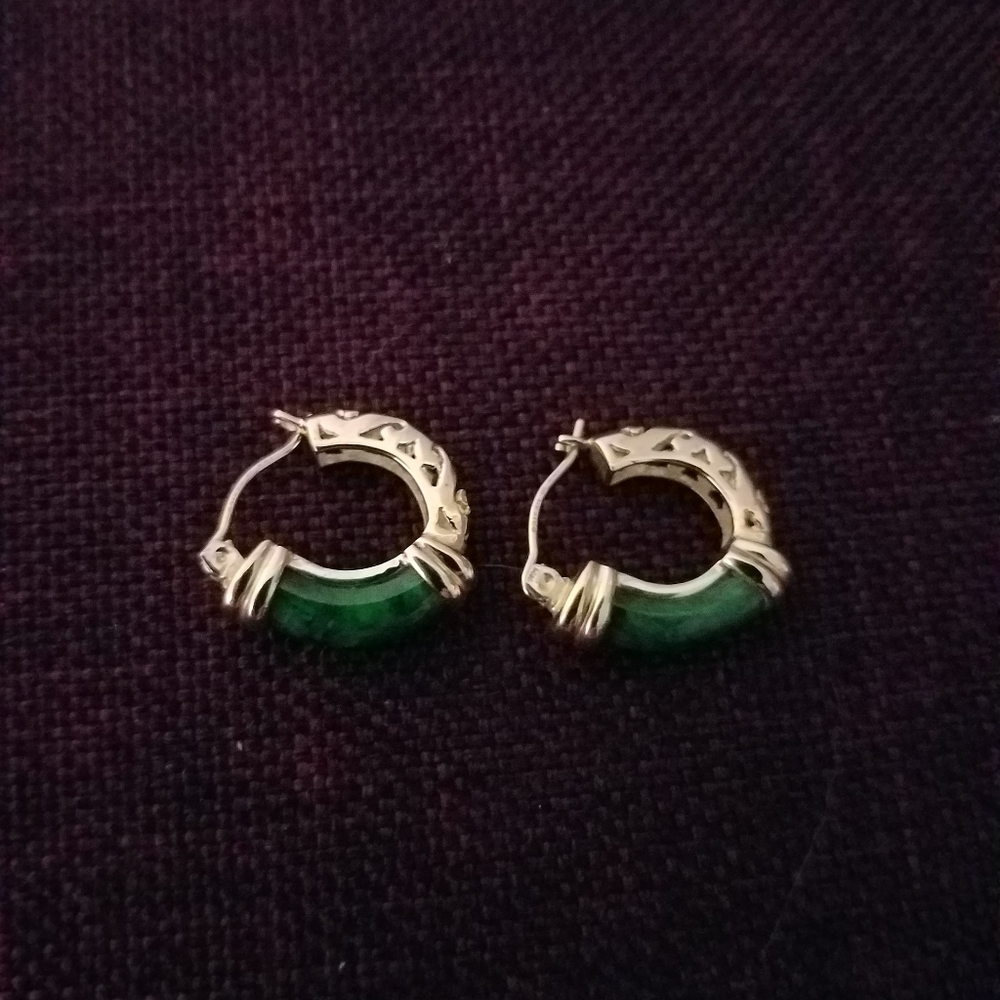 14K Gold Malachite Earrings